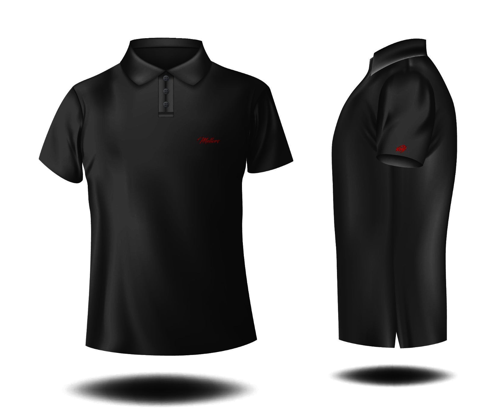 Black polo shirt printed by KHM brand